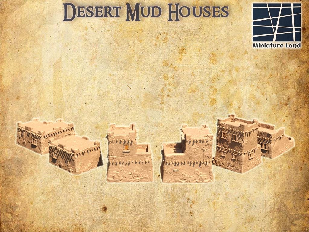 Desert Mud Houses - Tabletop Terrain - 28 MM, Tabletop 3D Printed Terrain by MiniatureLand, Perfect for Wargaming and RPGs