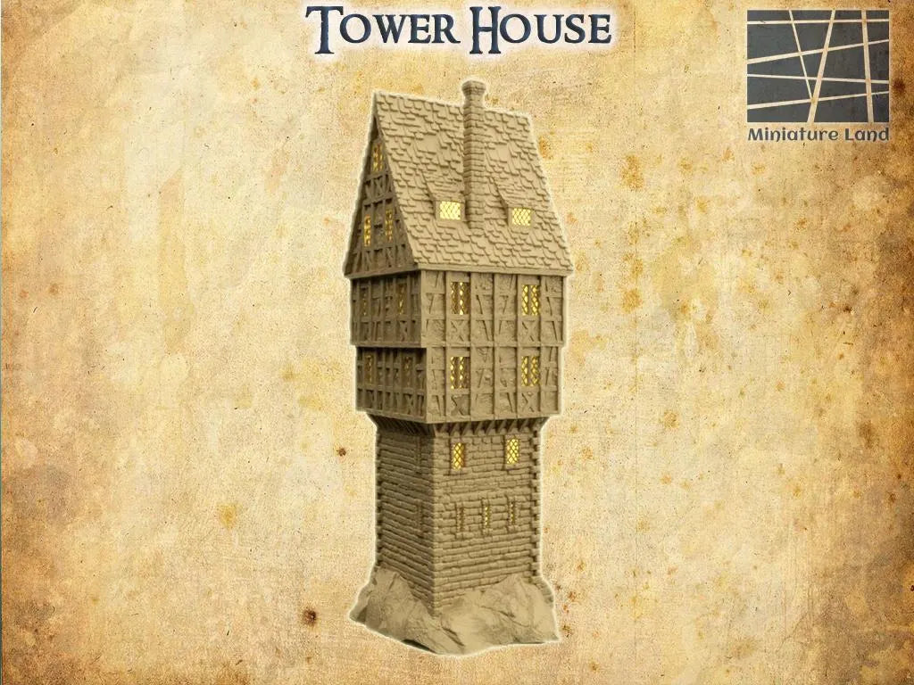 Tower House - Tabletop Terrain - 28 MM, Tabletop 3D Printed Terrain by MiniatureLand, Perfect for Wargaming and RPGs