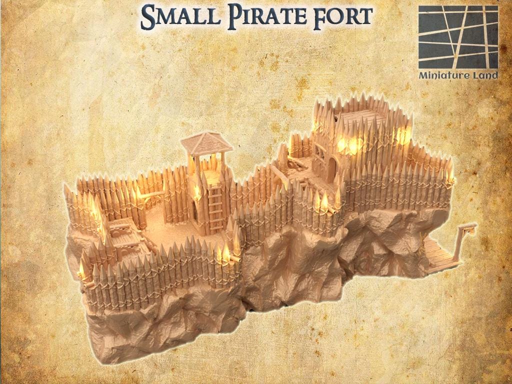 Small Pirate Fort - Tabletop Terrain - 28 MM Tabletop 3D Printed Terrain by MiniatureLand, Perfect for Wargaming and RPGs