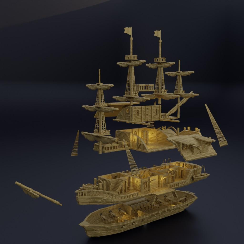 Floating Pirate Tavern- Tabletop Terrain - 28 MM Tabletop 3D Printed Terrain by MiniatureLand, Perfect for Wargaming and RPGs