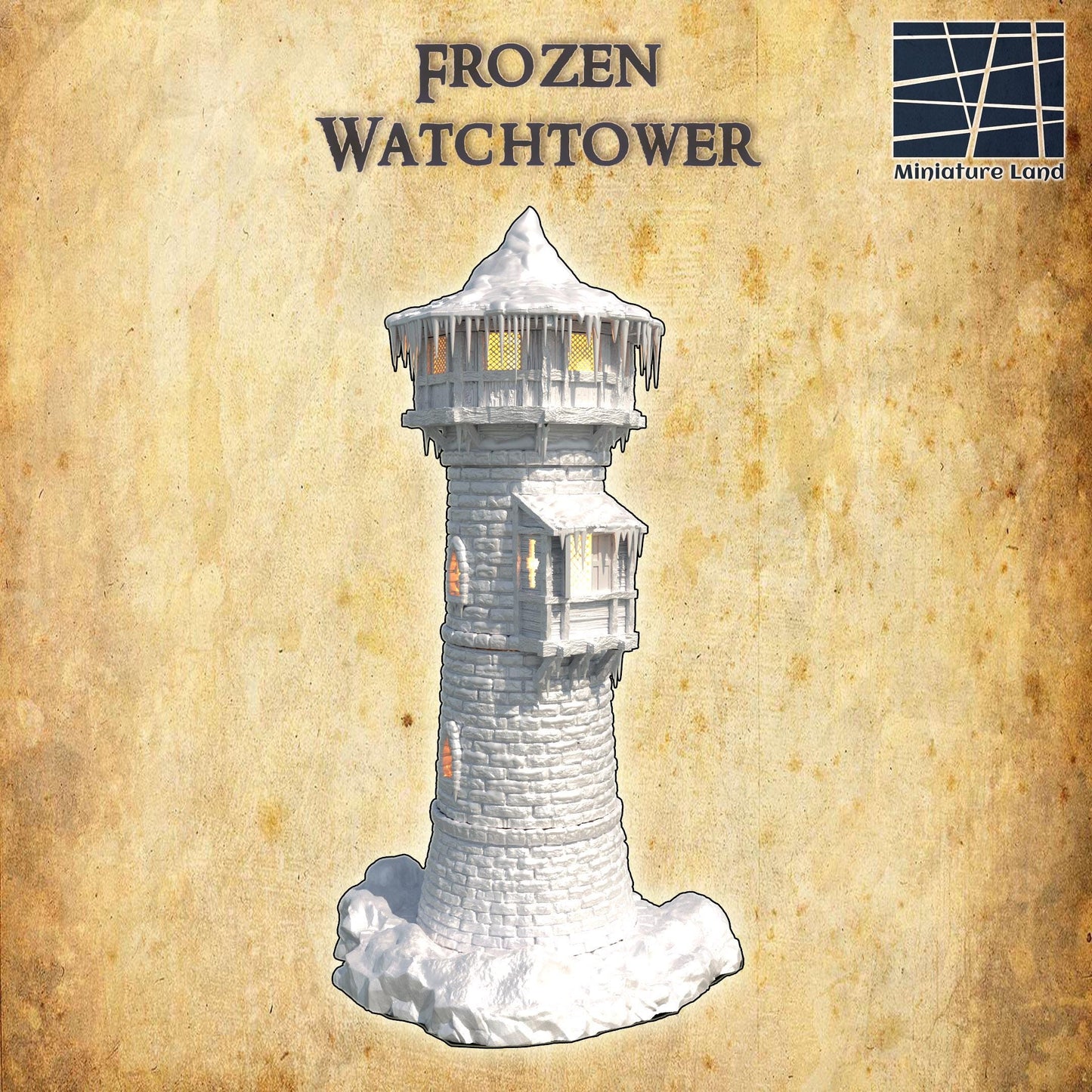 Frozen Watchtower - Tabletop Terrain - 28 MM, Tabletop 3D Printed Terrain by MiniatureLand, Perfect for Wargaming and RPGs