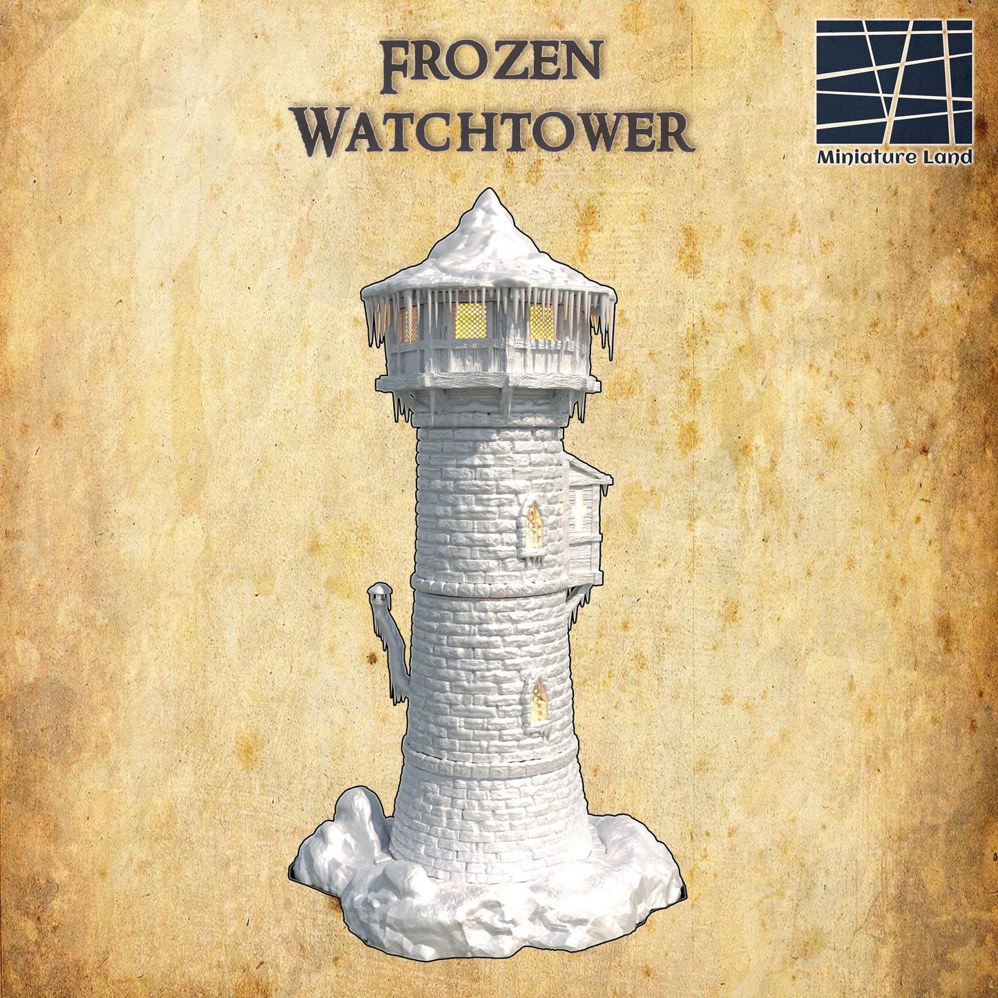 Frozen Watchtower - Tabletop Terrain - 28 MM, Tabletop 3D Printed Terrain by MiniatureLand, Perfect for Wargaming and RPGs