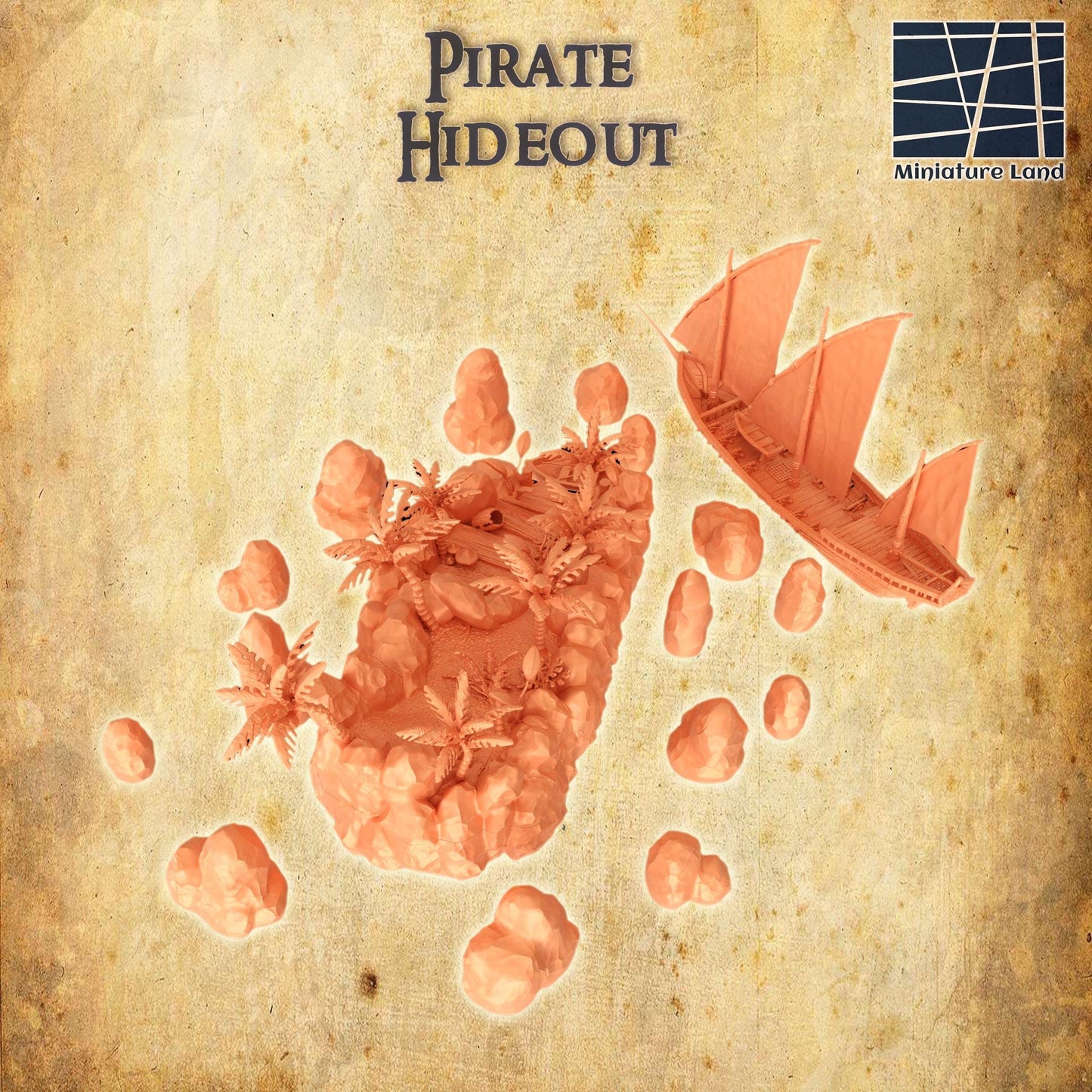 Pirate Hideout - Tabletop Terrain - 28 MM Tabletop 3D Printed Terrain by MiniatureLand, Perfect for Wargaming and RPGs