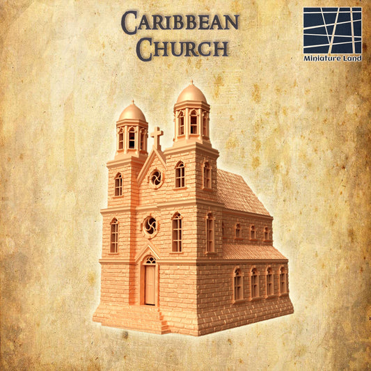 Caribbean Church - Tabletop Terrain - 28 MM, Tabletop 3D Printed Terrain by MiniatureLand, Perfect for Wargaming and RPGs