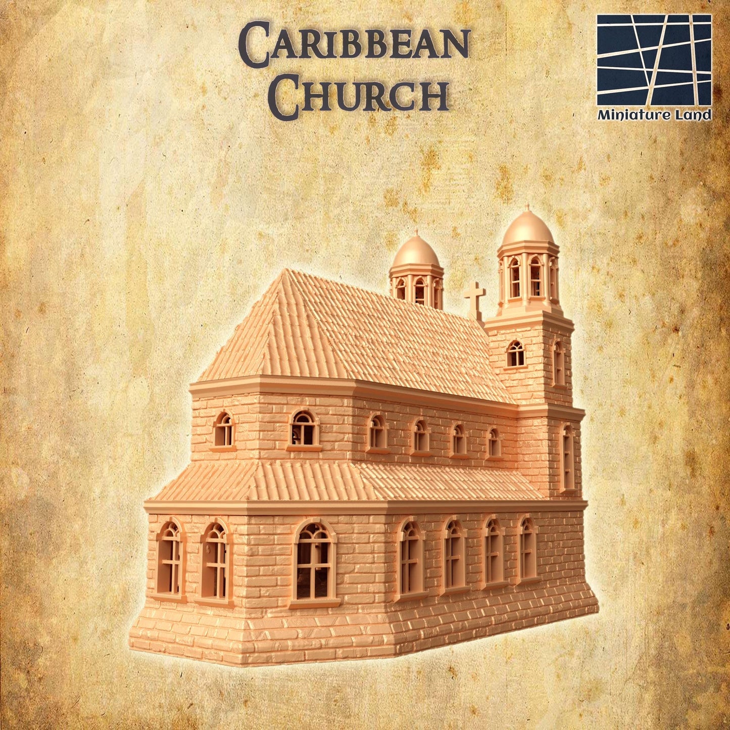 Caribbean Church - Tabletop Terrain - 28 MM, Tabletop 3D Printed Terrain by MiniatureLand, Perfect for Wargaming and RPGs