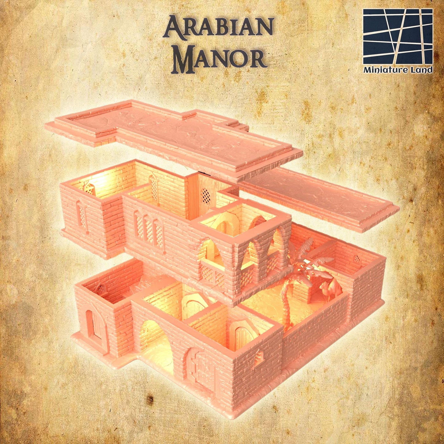 Arabian Manor - Tabletop Terrain - 28 MM Tabletop 3D Printed Terrain by MiniatureLand, Perfect for Wargaming and RPGs