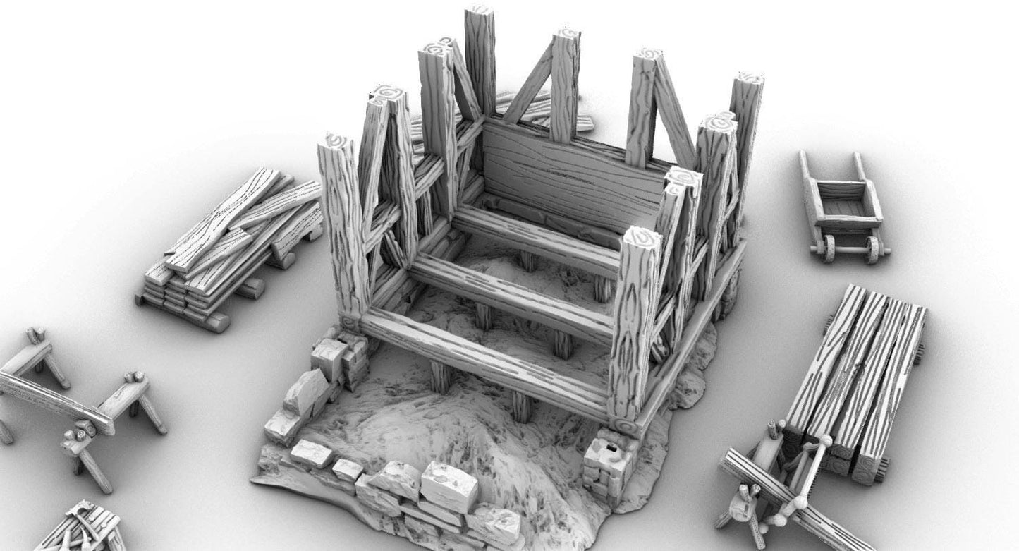 Full Construction Site and Partial Building by GameScape3D - 3D Printed Tabletop Terrain, Perfect for Wargames, Board Games, RPGs