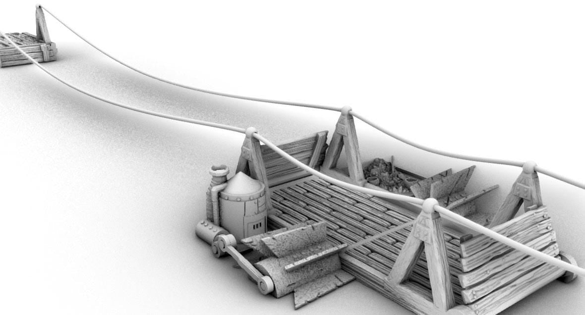 Darkage River Steam Ferry by GameScape3D - 3D Printed Tabletop Terrain, Perfect for Wargames, Board Games, RPGs