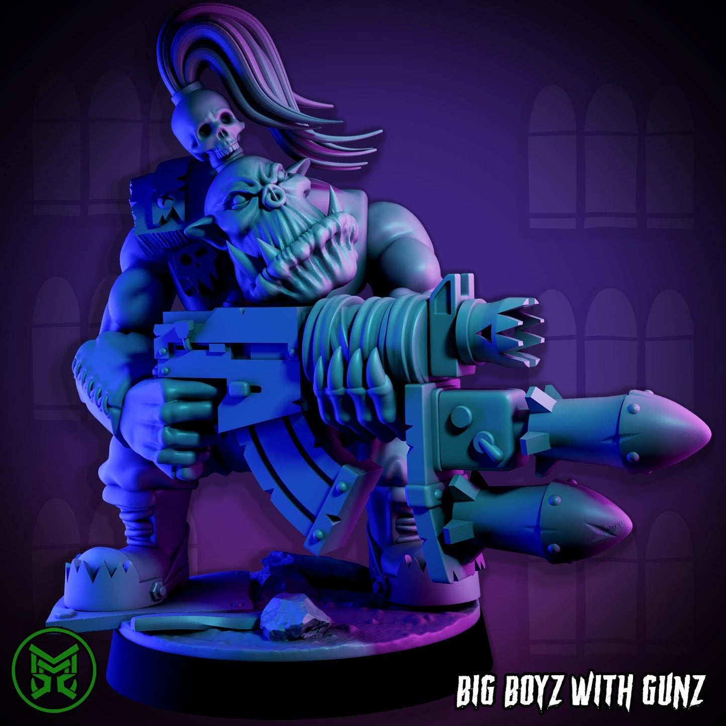 Big Boyz with Gunz, Space-Faring Orkish Menace Sculpted by Mekka Miniatures, Grimdark Compatible, Sci-Fi Wargame Scale
