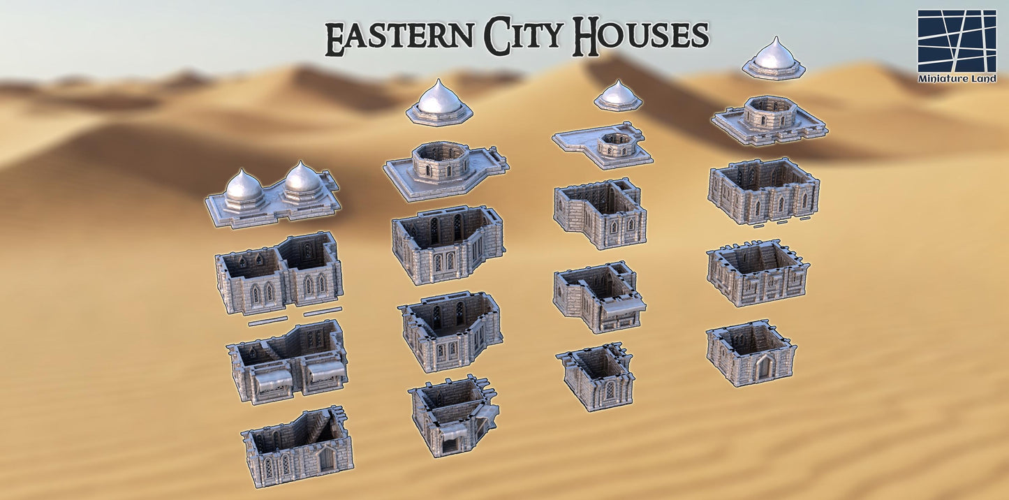 Eastern City Houses - Tabletop Terrain - 28 MM, Tabletop 3D Printed Terrain by MiniatureLand, Perfect for Wargaming and RPGs