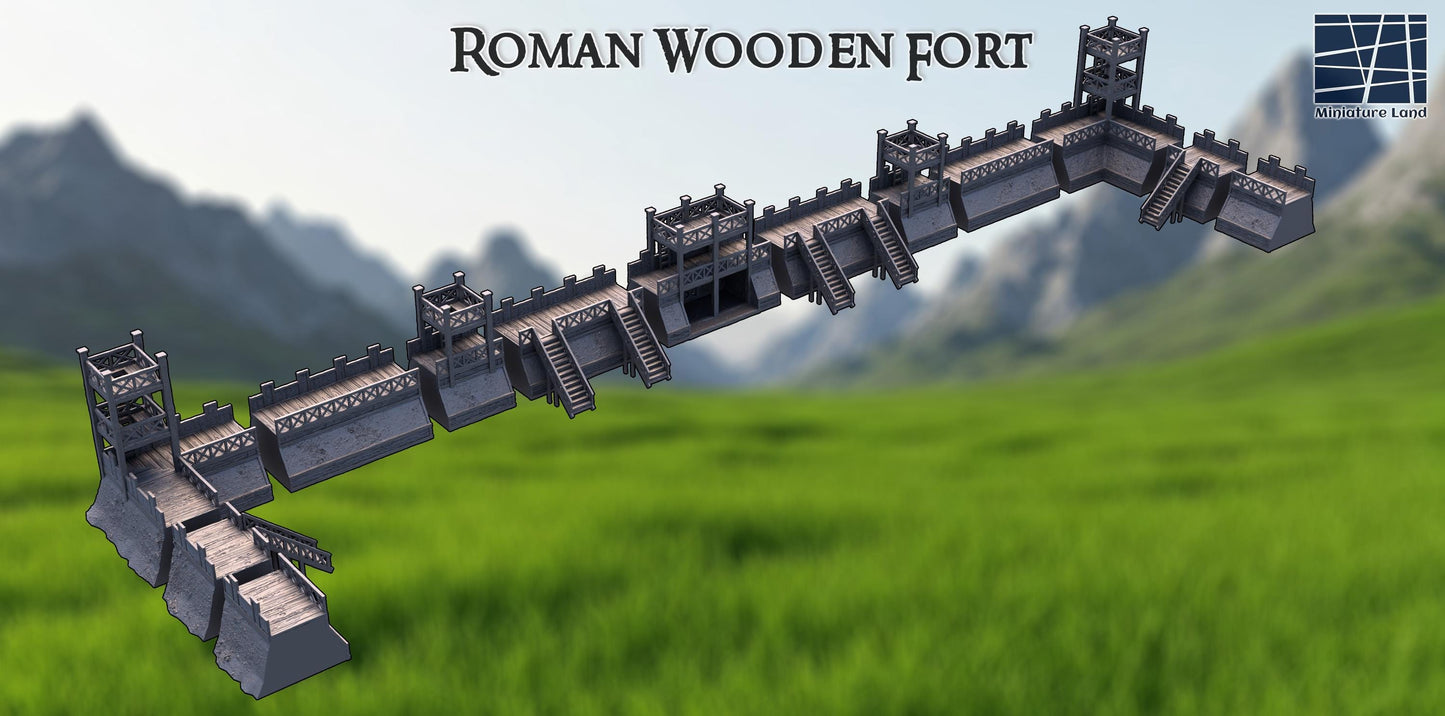 Wooden Roman Fort - Tabletop Terrain - 28 MM, Tabletop 3D Printed Terrain by MiniatureLand, Perfect for Wargaming and RPGs