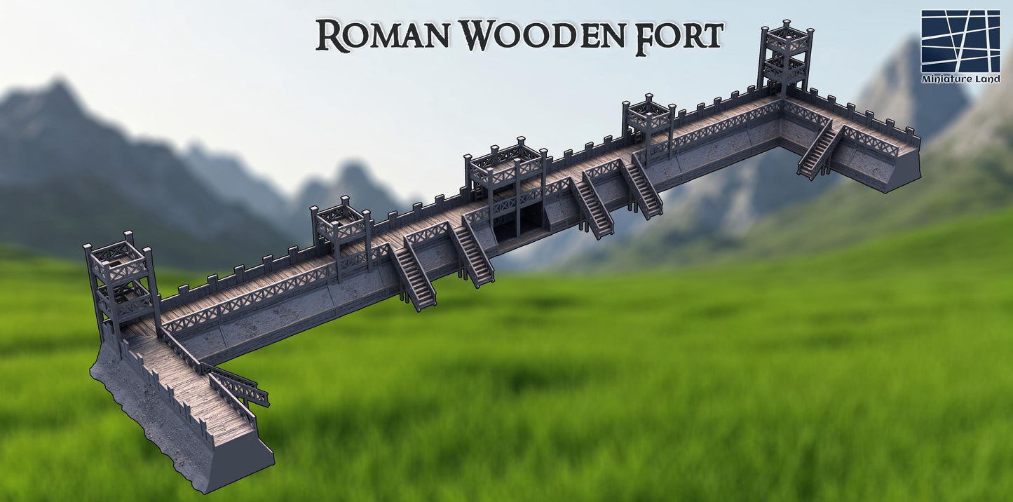 Wooden Roman Fort - Tabletop Terrain - 28 MM, Tabletop 3D Printed Terrain by MiniatureLand, Perfect for Wargaming and RPGs