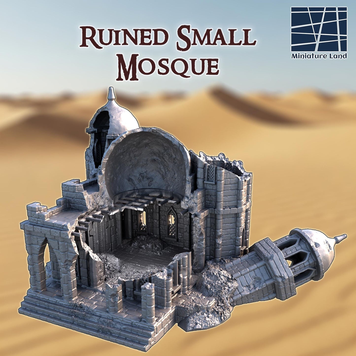 Ruined Small Mosque - Tabletop Terrain - 28 MM Tabletop 3D Printed Terrain by MiniatureLand, Perfect for Wargaming and RPGs