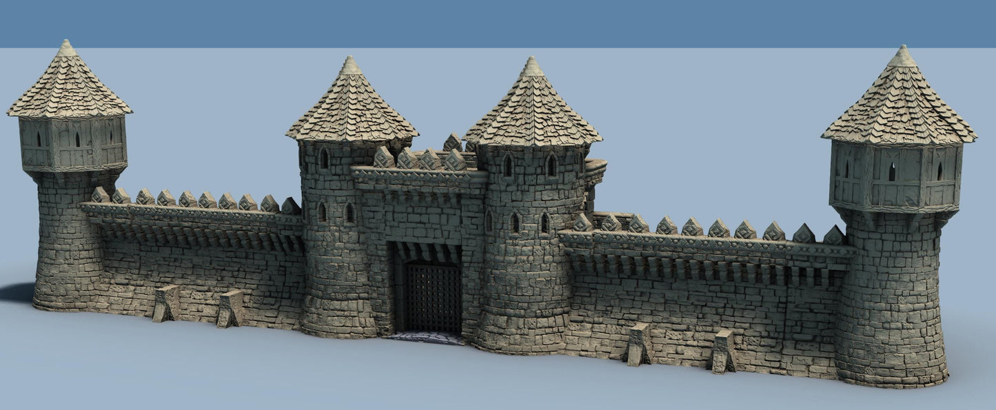 ARX RENOVATUR: 28mm Citadel Gate, Walls, & Corner Towers by GameScape3D - 3D Printed Tabletop Terrain, Perfect for Wargames