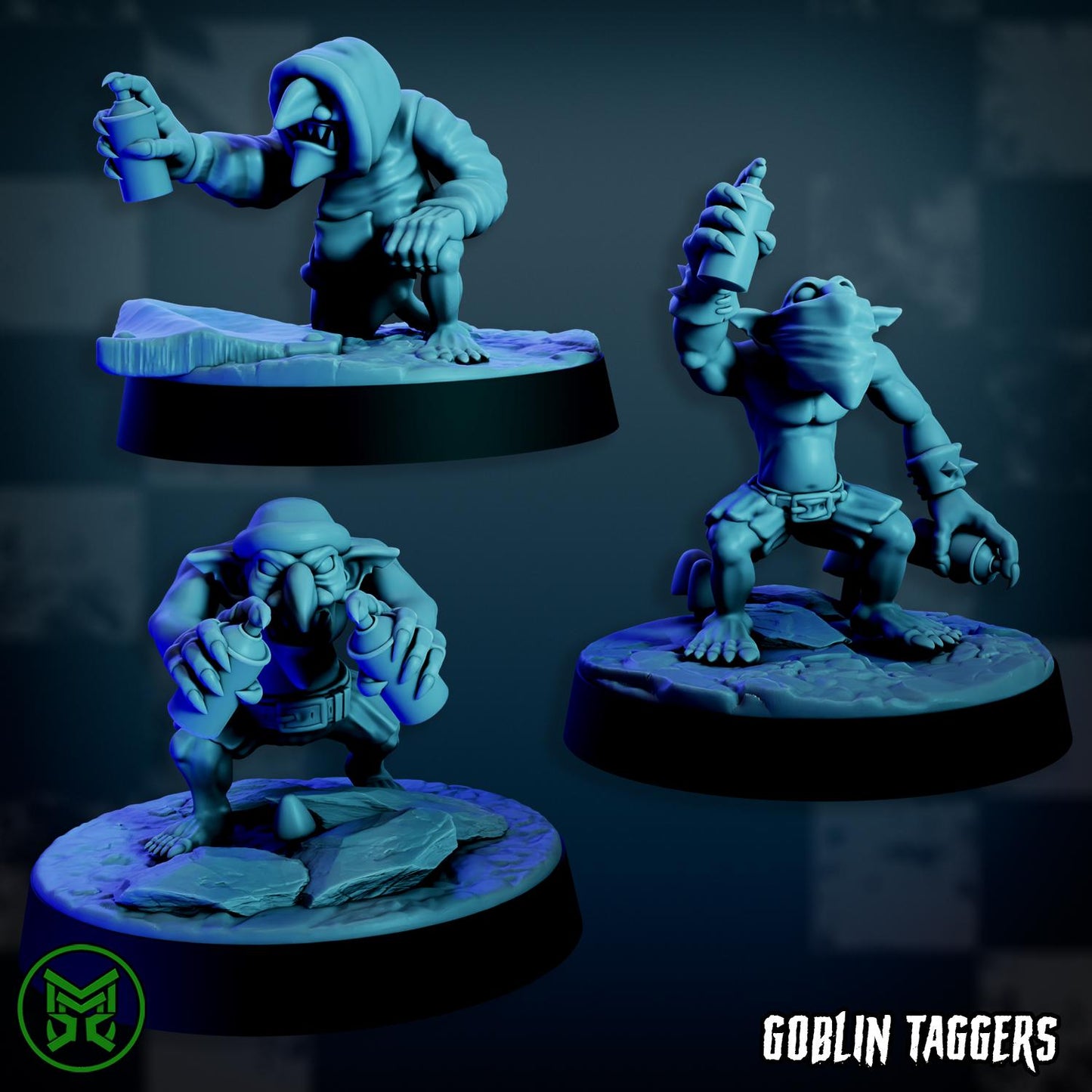 Goblin Taggers, Space-Faring Orkish Menace Sculpted by Mekka Miniatures, Grimdark Compatible, Scaled for Miniature Wargames