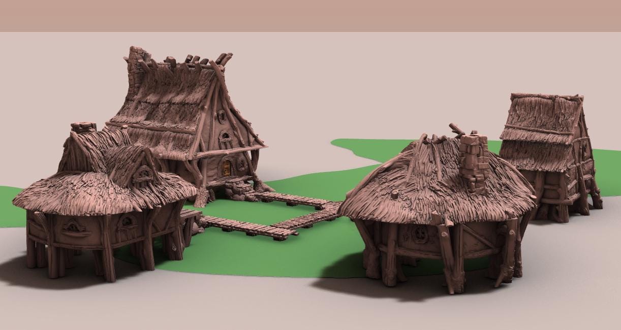 Halfling Swamp Village by GameScape3D - 3D Printed Tabletop Terrain, Perfect for Wargames, Board Games, RPGs