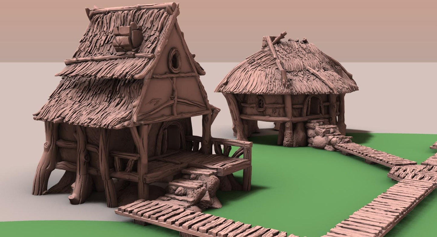 Halfling Swamp Village by GameScape3D - 3D Printed Tabletop Terrain, Perfect for Wargames, Board Games, RPGs
