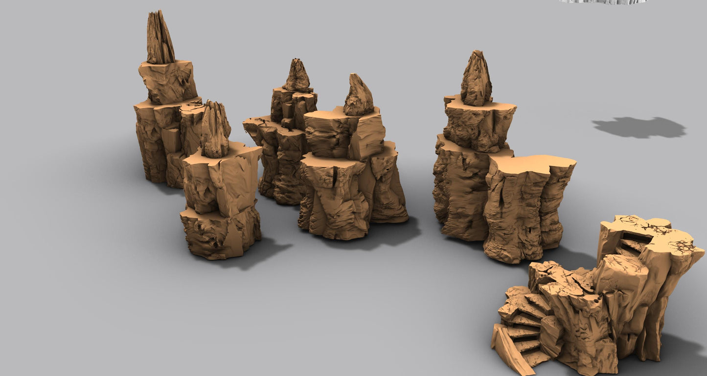 Stackable Apocalypse Buttes by GameScape3D - 3D Printed Tabletop Terrain, Perfect for Wargames, Board Games, Role Playing Games