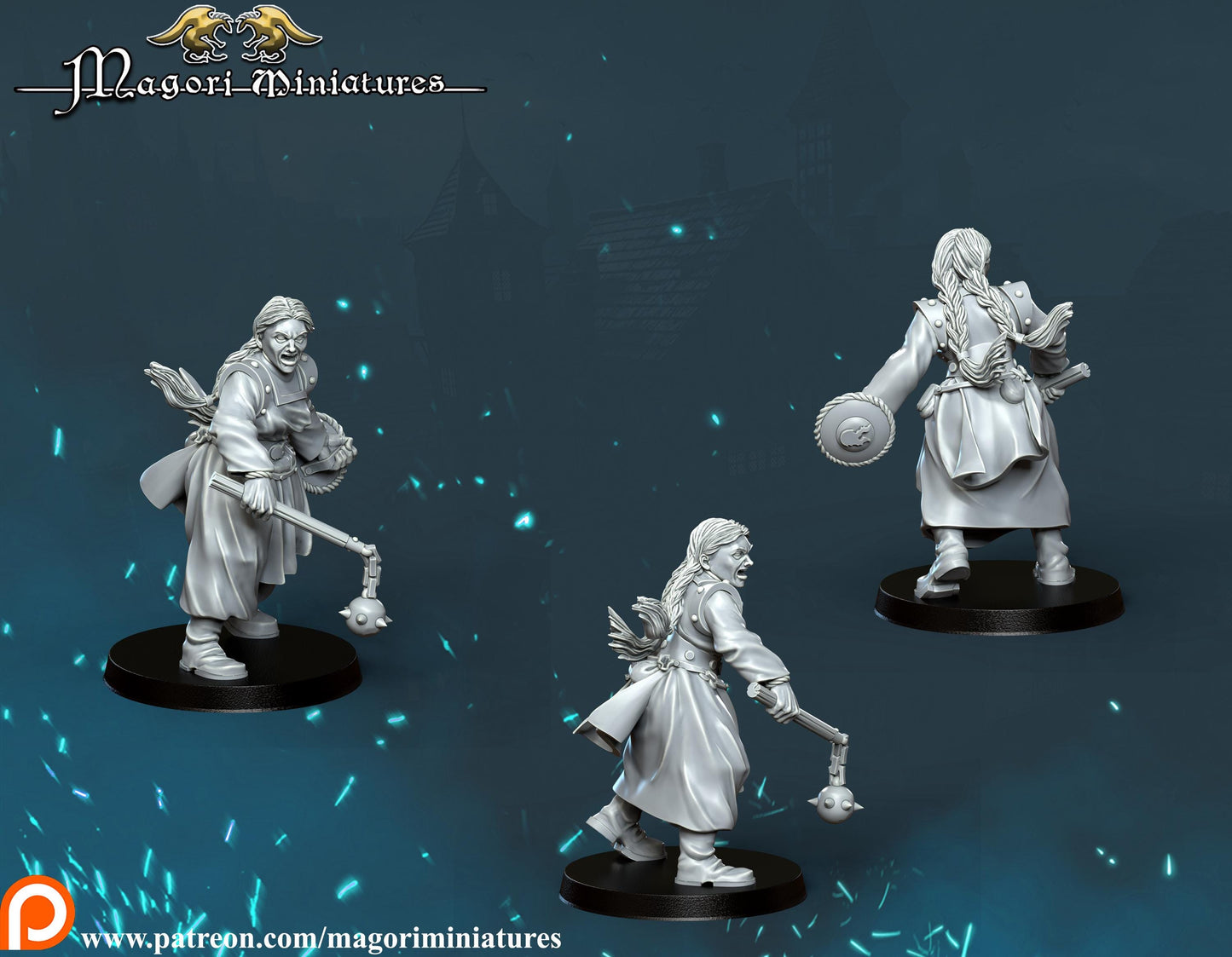 Sisters of the Hammergod Warband, Fantasy Skirmish Miniatures by Magori Miniatures, perfect for Fantasy Wargames and RPGs