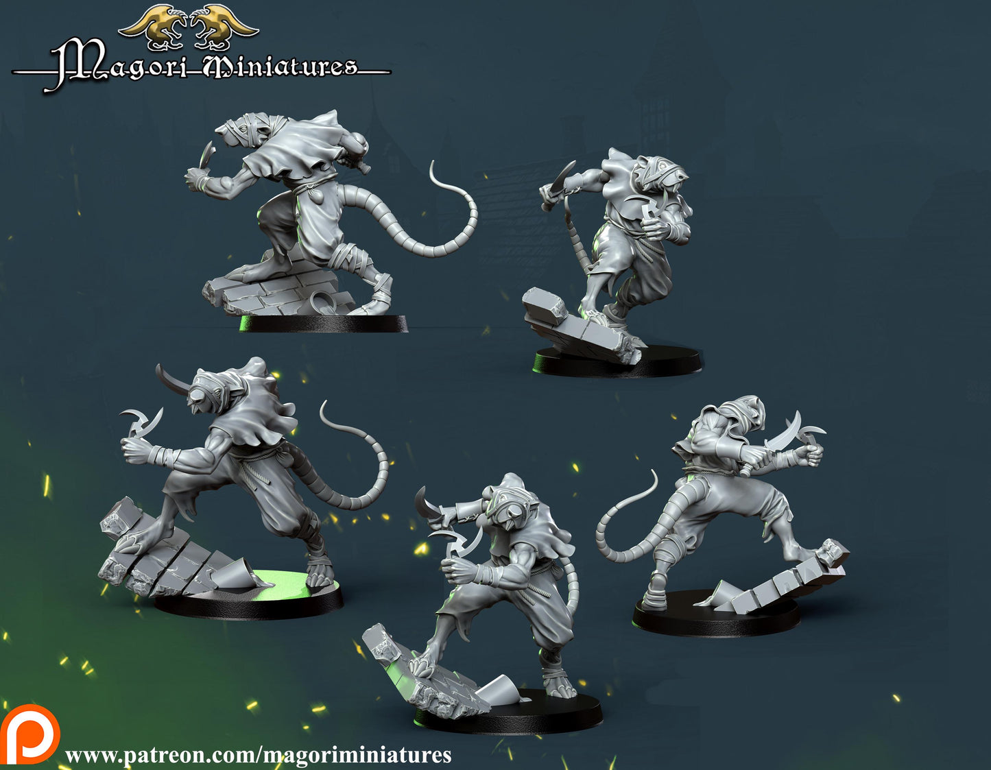 Ratfolk Runners, Fantasy Skirmish Miniatures by Magori Miniatures, perfect for Fantasy Wargames and RPGs