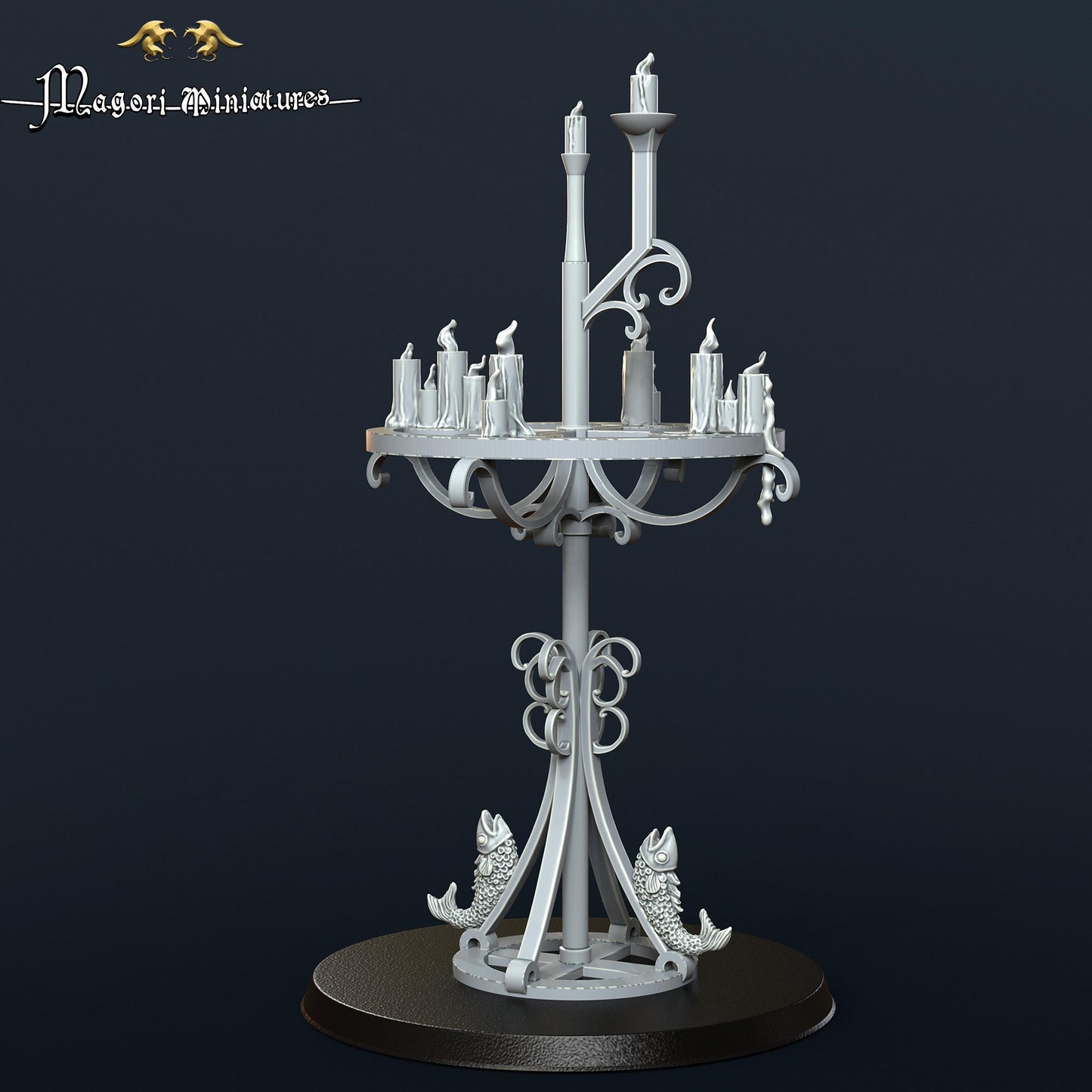 Candelabra with Fishes, Fantasy Skirmish Scatter Terrain by Magori Miniatures, perfect for Fantasy Wargames and RPGs