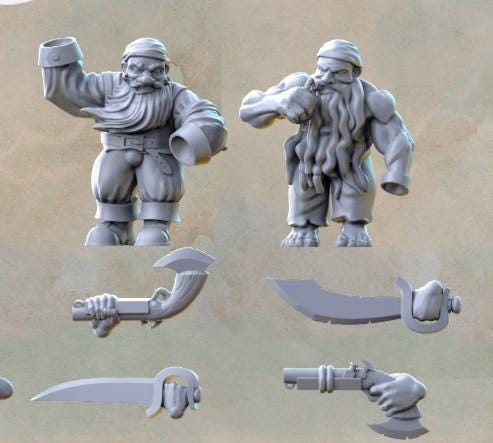 Dwarven Pirate Crew, Fantasy Skirmish Miniatures by Magori Miniatures, perfect for Fantasy Wargames and RPGs