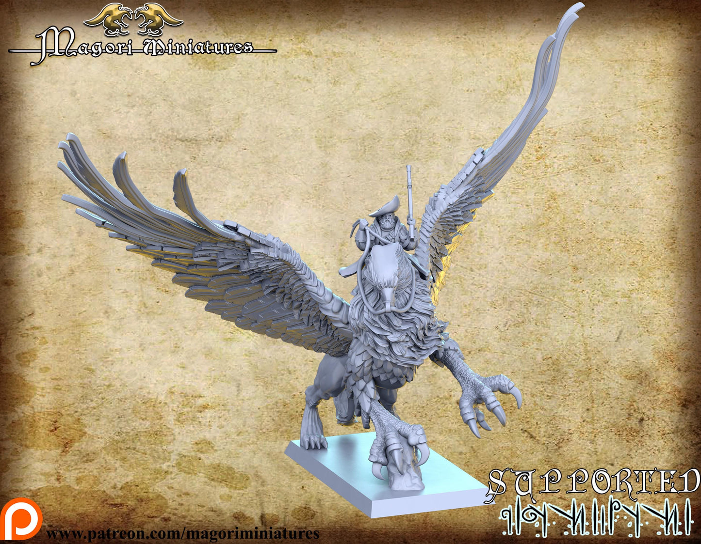 Griffon with Noble Rider, Fantasy Miniatures by Magori Miniatures, perfect for Fantasy Wargames and RPGs