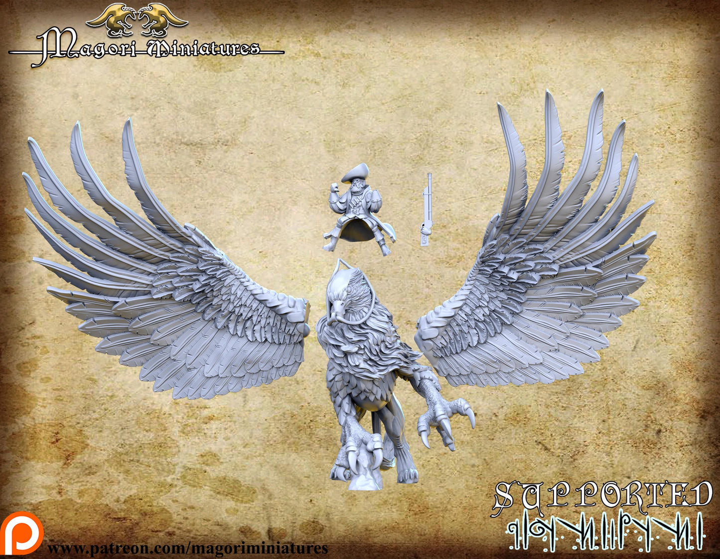 Griffon with Noble Rider, Fantasy Miniatures by Magori Miniatures, perfect for Fantasy Wargames and RPGs
