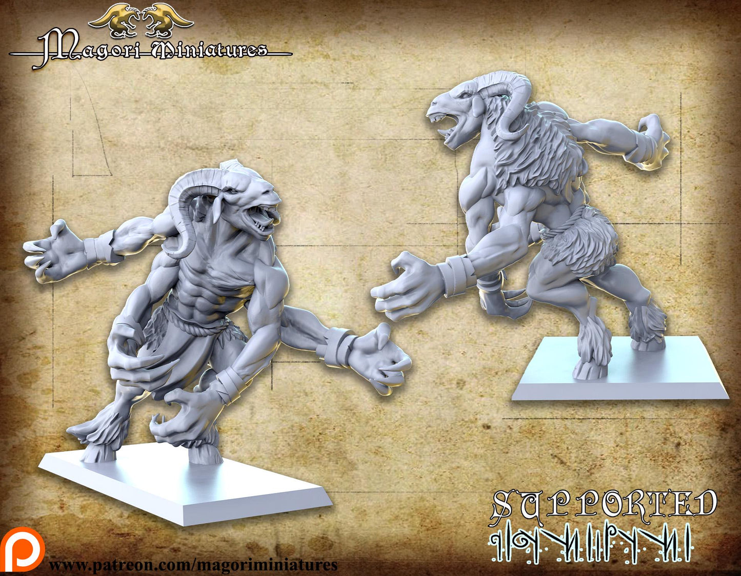 Beast Herd Rammers, Fantasy Miniatures by Magori Miniatures, perfect for Fantasy Wargames and RPGs