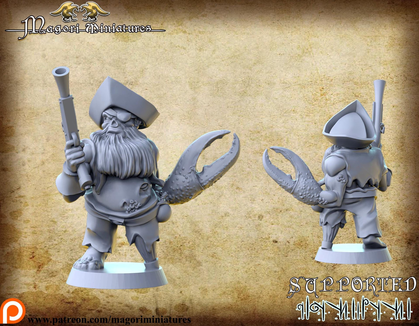 Mutant Pirate Zombie Dwarf, Fantasy Skirmish Miniatures by Magori Miniatures, perfect for Fantasy Wargames and RPGs