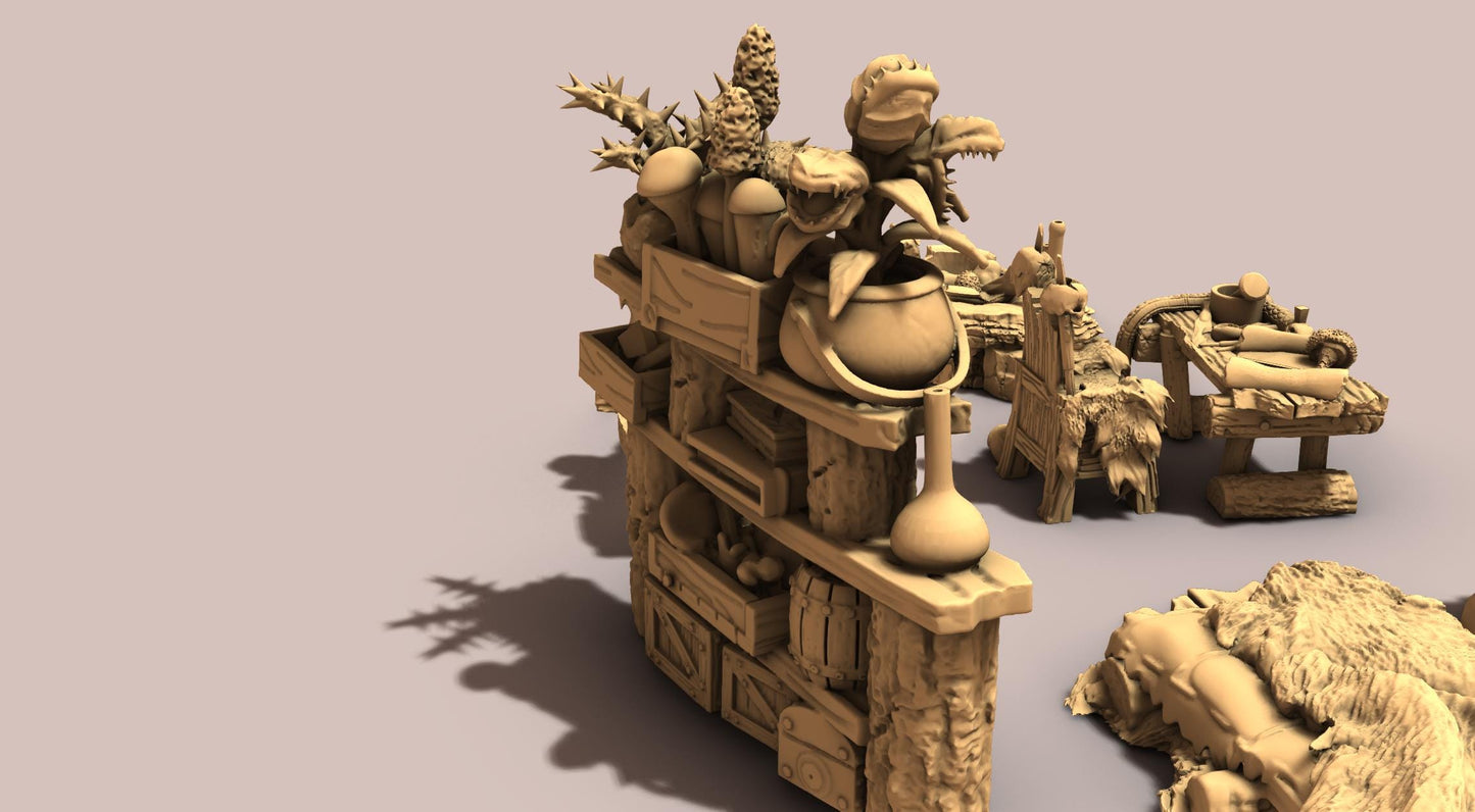 Evil Witch Alchemy Furniture by GameScape3D - 3D Printed Tabletop Terrain, Perfect for Wargames, Board Games, RPGs