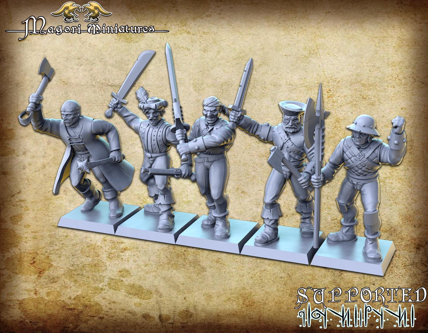 Militia of Oltdorf modular regiment, Fantasy Skirmish Miniatures by Magori Miniatures, perfect for Fantasy Wargames and RPGs