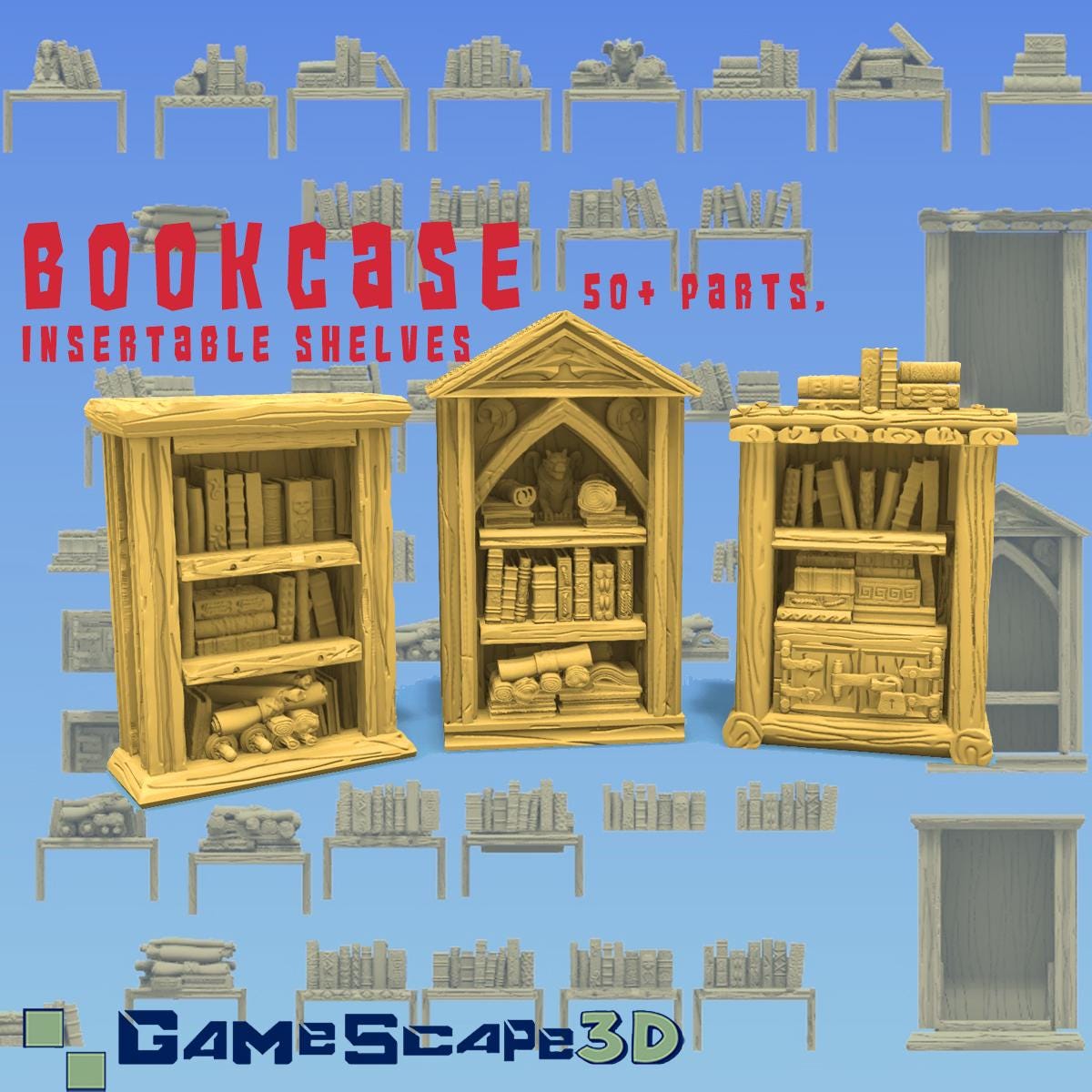 Bookcases with Over 40 insert Shelves - Scatter Terrain by GameScape3D - 3D Printed Terrain, Perfect for Wargames, Board Games, RPGs
