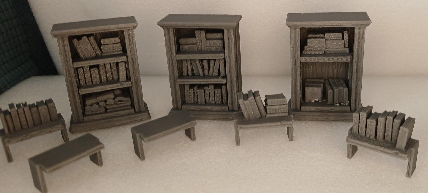 Bookcases with Over 40 insert Shelves - Scatter Terrain by GameScape3D - 3D Printed Terrain, Perfect for Wargames, Board Games, RPGs