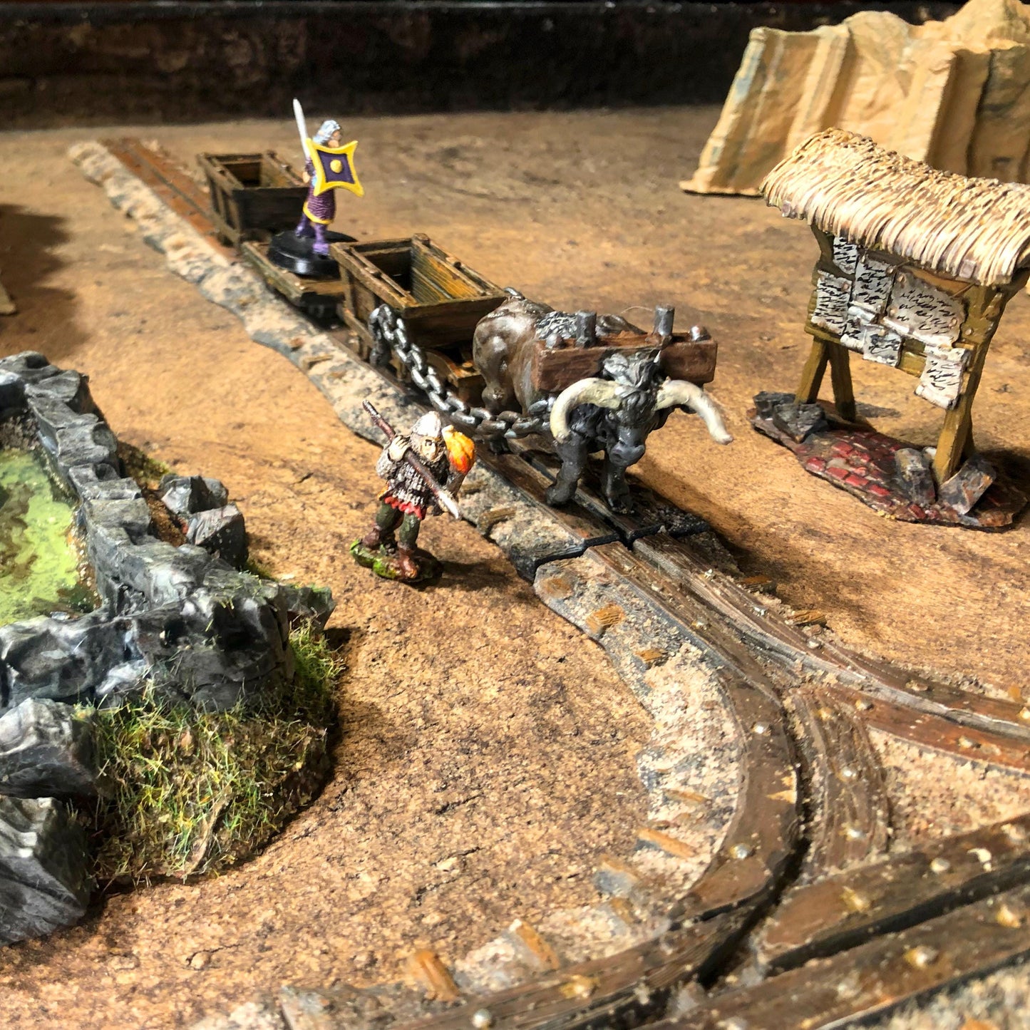 Wooden Mining Tracks & Mining Cart by GameScape3D - 3D Printed Tabletop Terrain, Perfect for Wargames, Role playing games, Tabletop games