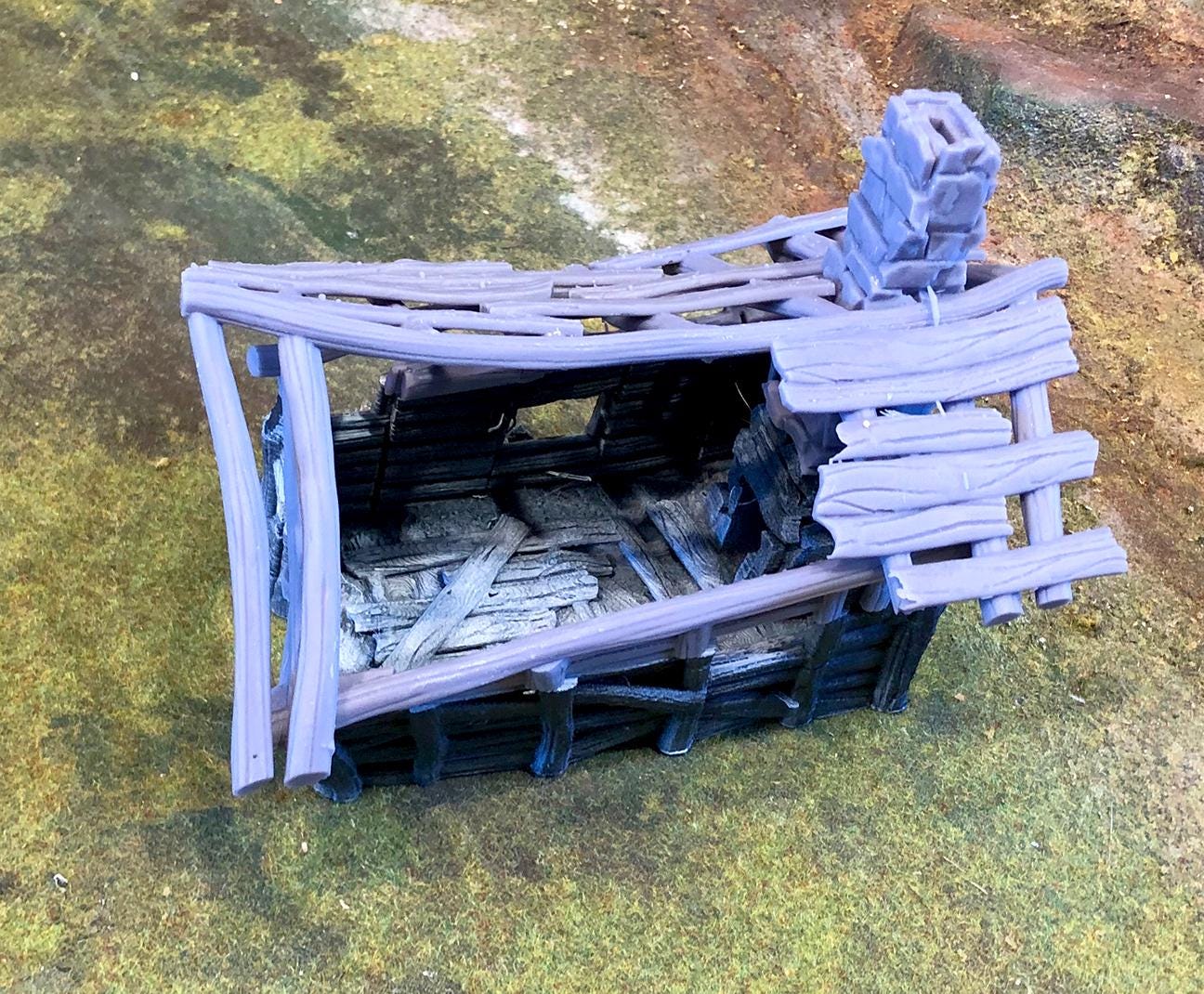 Leaning Shack Ruin by GameScape3D - 3D Printed Tabletop Terrain, Perfect for Wargames, Role playing games, Tabletop games