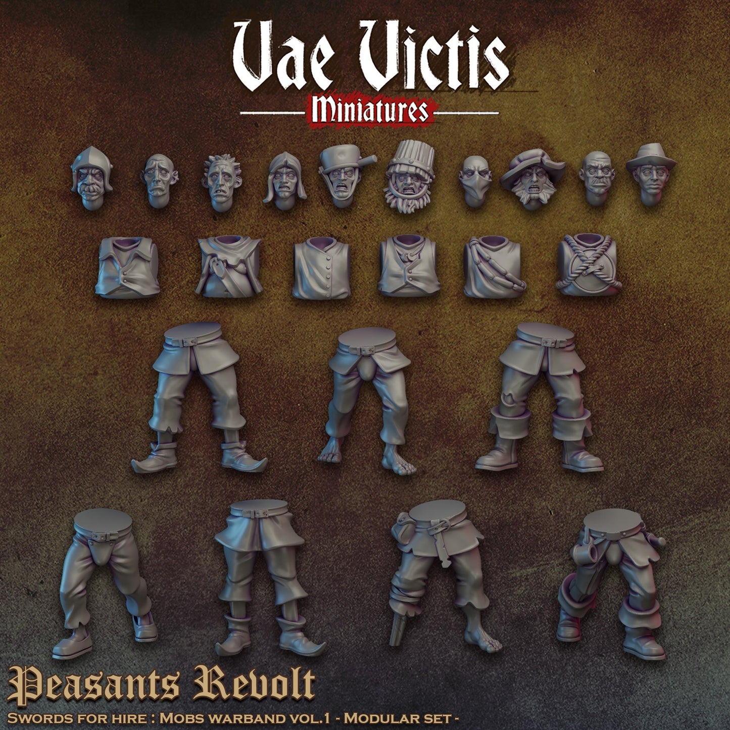Modular Peasants Revolt, Miniatures, Bits and Weapon Conversions Fantasy by Vae Victis, perfect for Fantasy tabletop Wargames