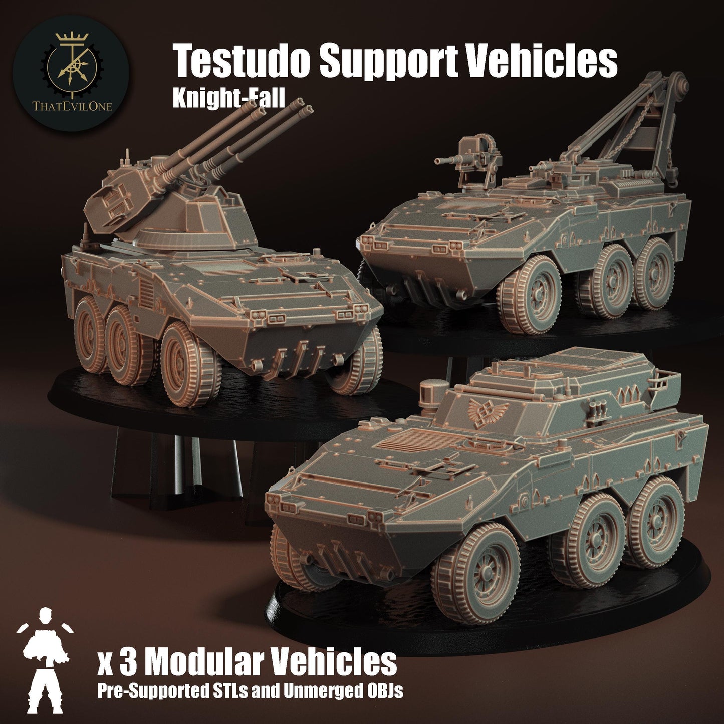 Testudo Modular Support Vehicles - Presupported, Modular Sci-Fi Vehicle by ThatEvilOne, Sci-fi Wargames Proxy, Imperial Roman Auxilia Army