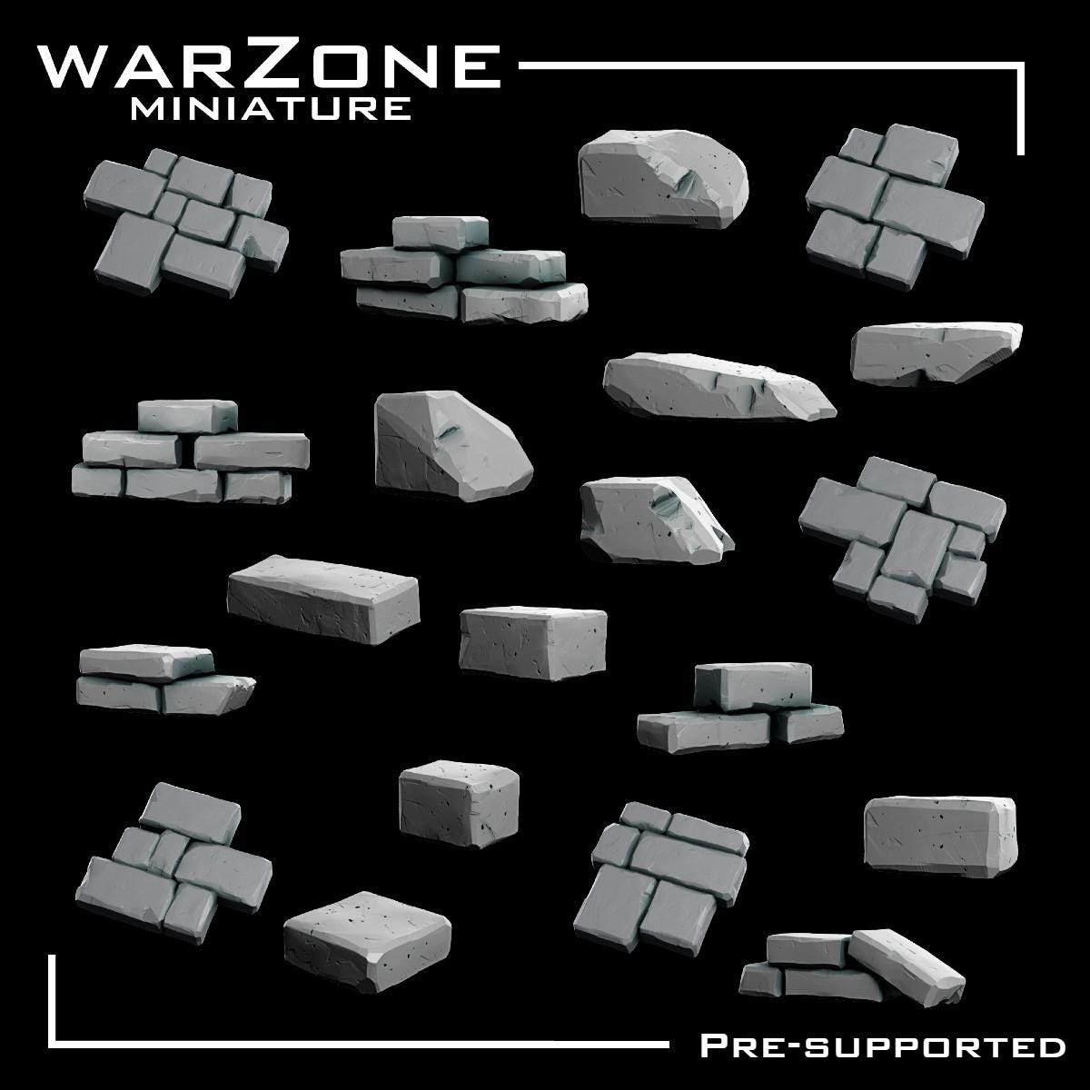 Bricks, Rock / Cobblestone Basing bits, Grimdark Conversion Parts and Basing Materials Sculpted by WarZone Miniature