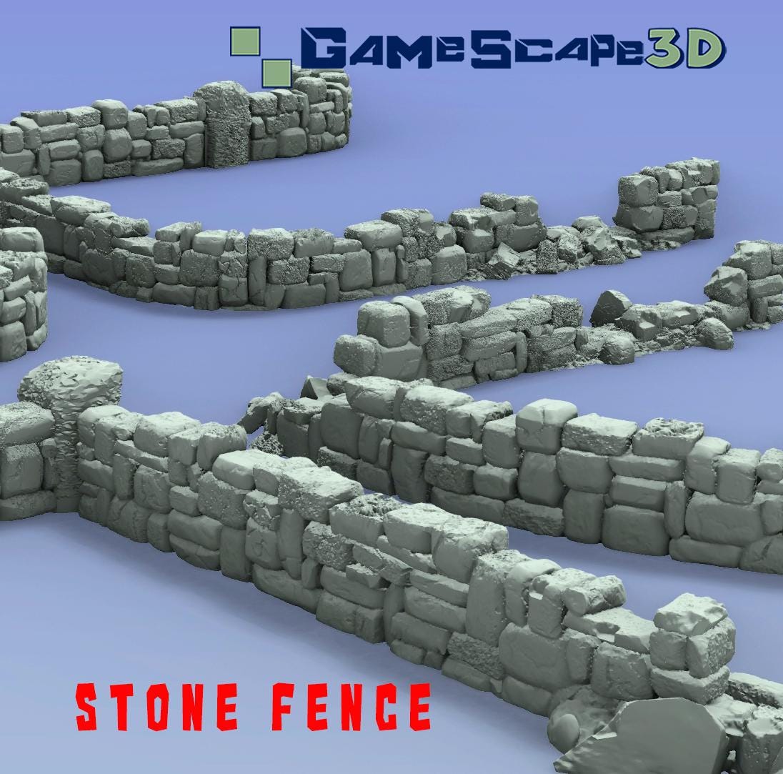 Stone Fence Scatter Terrain by GameScape3D - 3D Printed Tabletop Terrain, Perfect for Wargames, Role playing games, Tabletop games