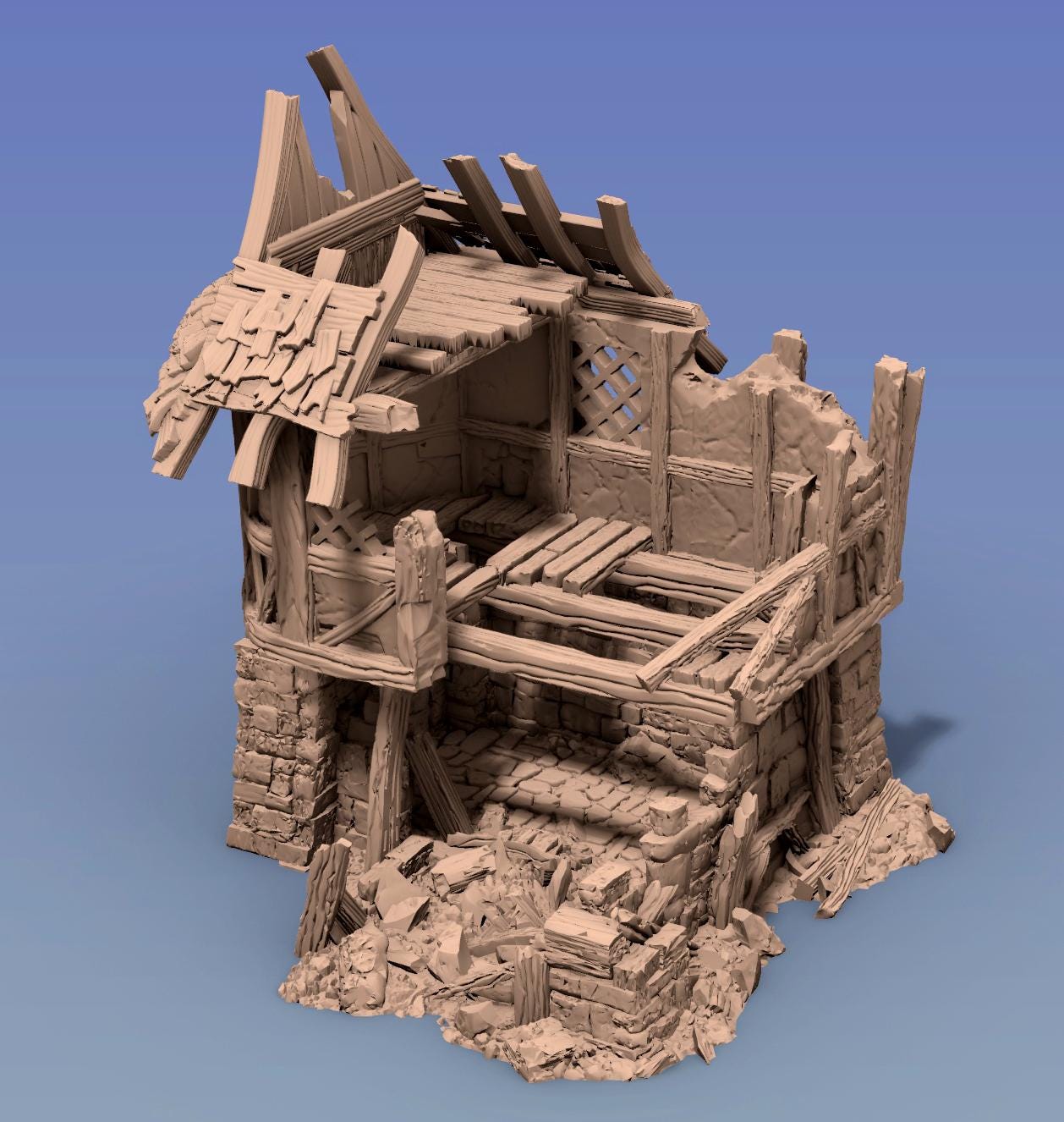 Timber Frame Ruin #2 by GameScape3D - 3D Printed Tabletop Terrain, Perfect for Wargames, Board Games, RPGs
