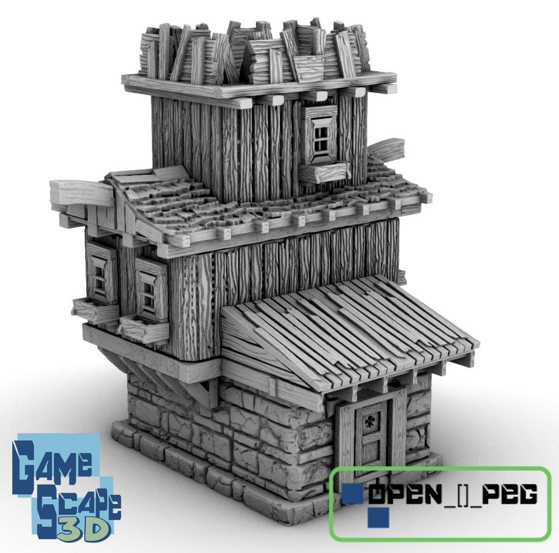 2 Story House with Lookout Platform by GameScape3D - 3D Printed Tabletop Terrain, Perfect for Wargames, Board Games, RPGs