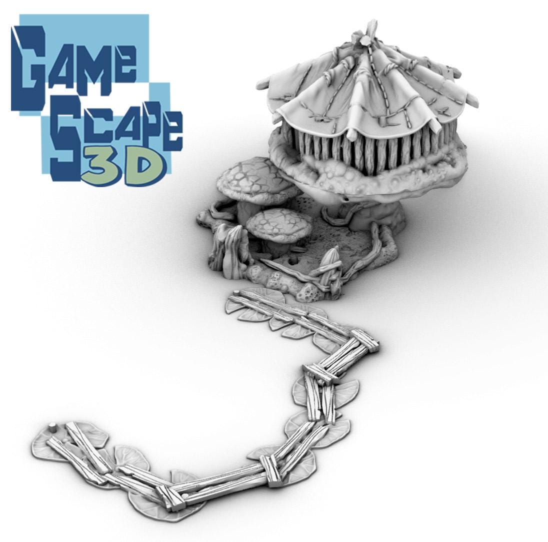 Goblin Mushroom House & Lilly Pad Walkway by GameScape3D - 3D Printed Tabletop Terrain, Perfect for Wargames, Board Games, RPGs