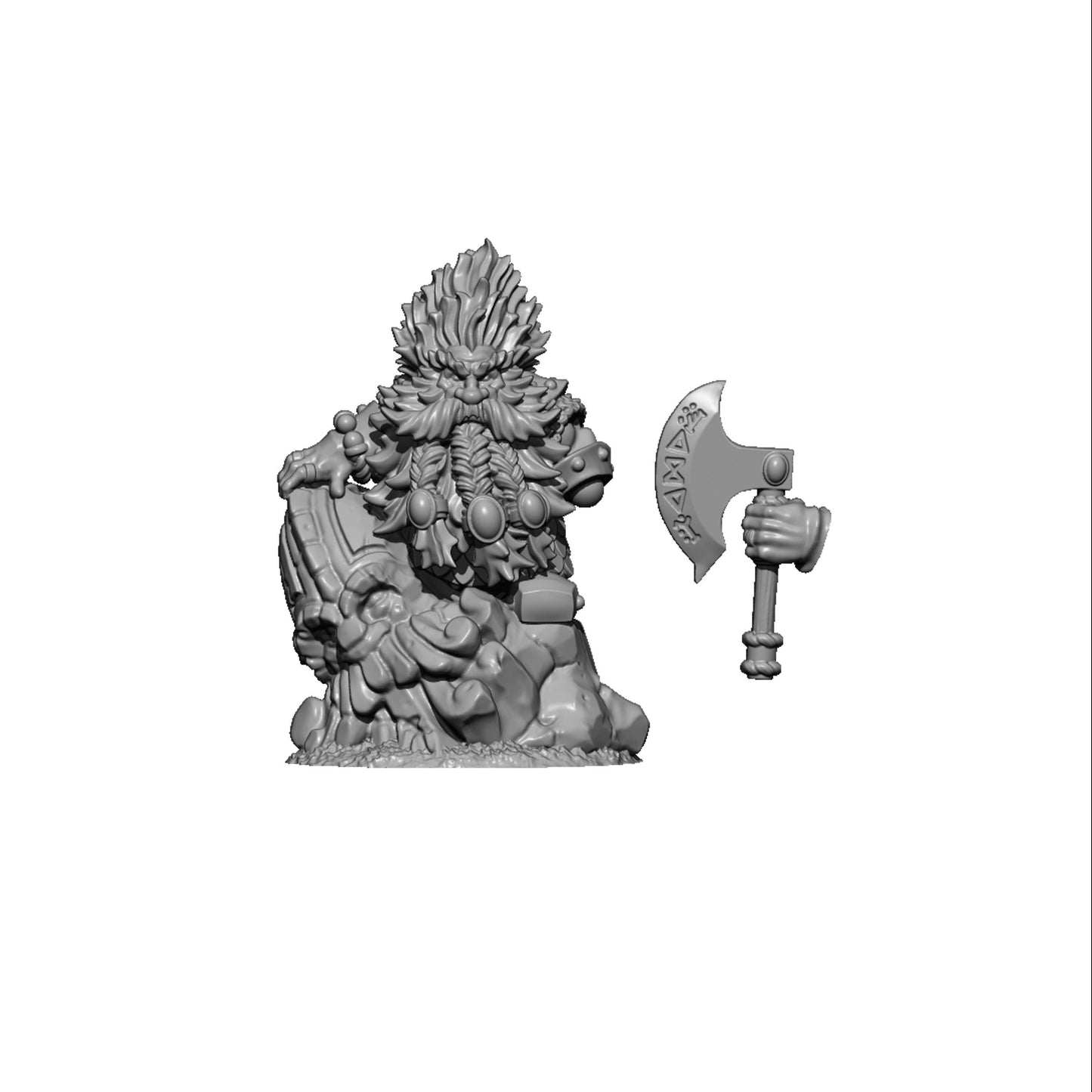 Grumpy Dwarf on Statue, Fantasy Skirmish Miniatures by MoM Miniatures, perfect for Fantasy Wargames and RPGs
