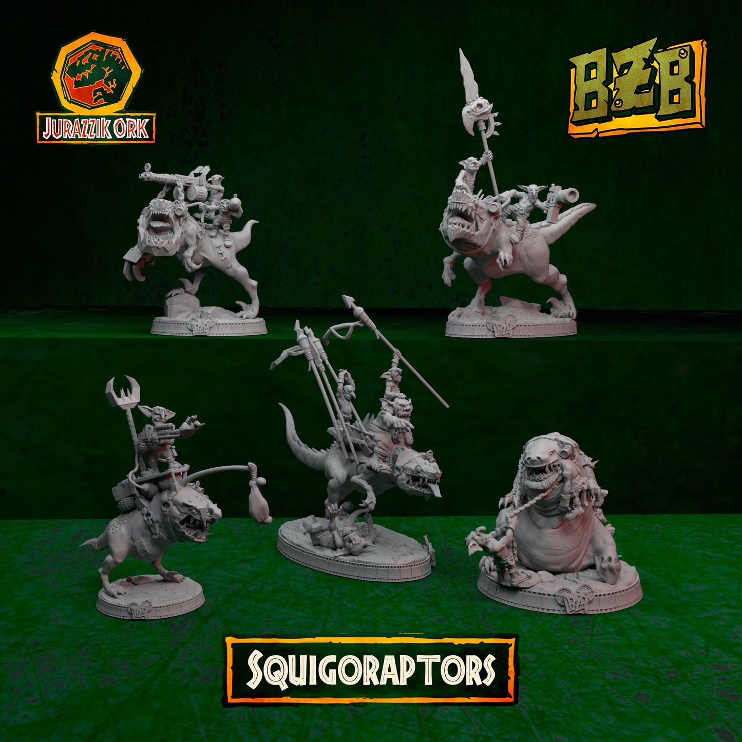 Squigoraptors, Jurazzik Ork, Movie-inspired Orkish Menace Sculpted by Big Zkreen Boyz, Grimdark Compatible, Scaled for Sci-Fi Wargames