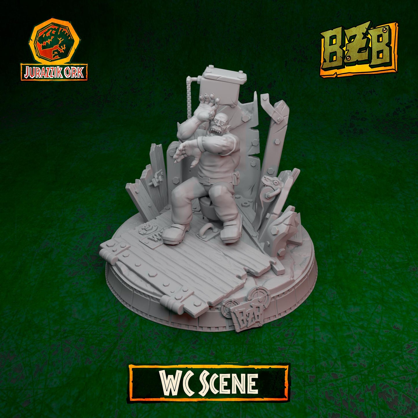 WC - Scene, Jurazzik Ork, Movie-inspired Orkish Menace Sculpted by Big Zkreen Boyz, Grimdark Compatible, Scaled for Sci-Fi Wargames
