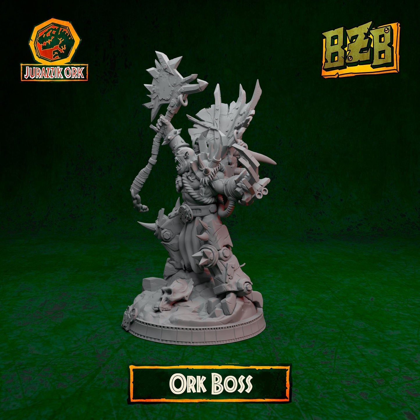 Ork Boss, Jurazzik Ork, Movie-inspired Orkish Menace Sculpted by Big Zkreen Boyz, Grimdark Compatible, Scaled for Sci-Fi Wargames