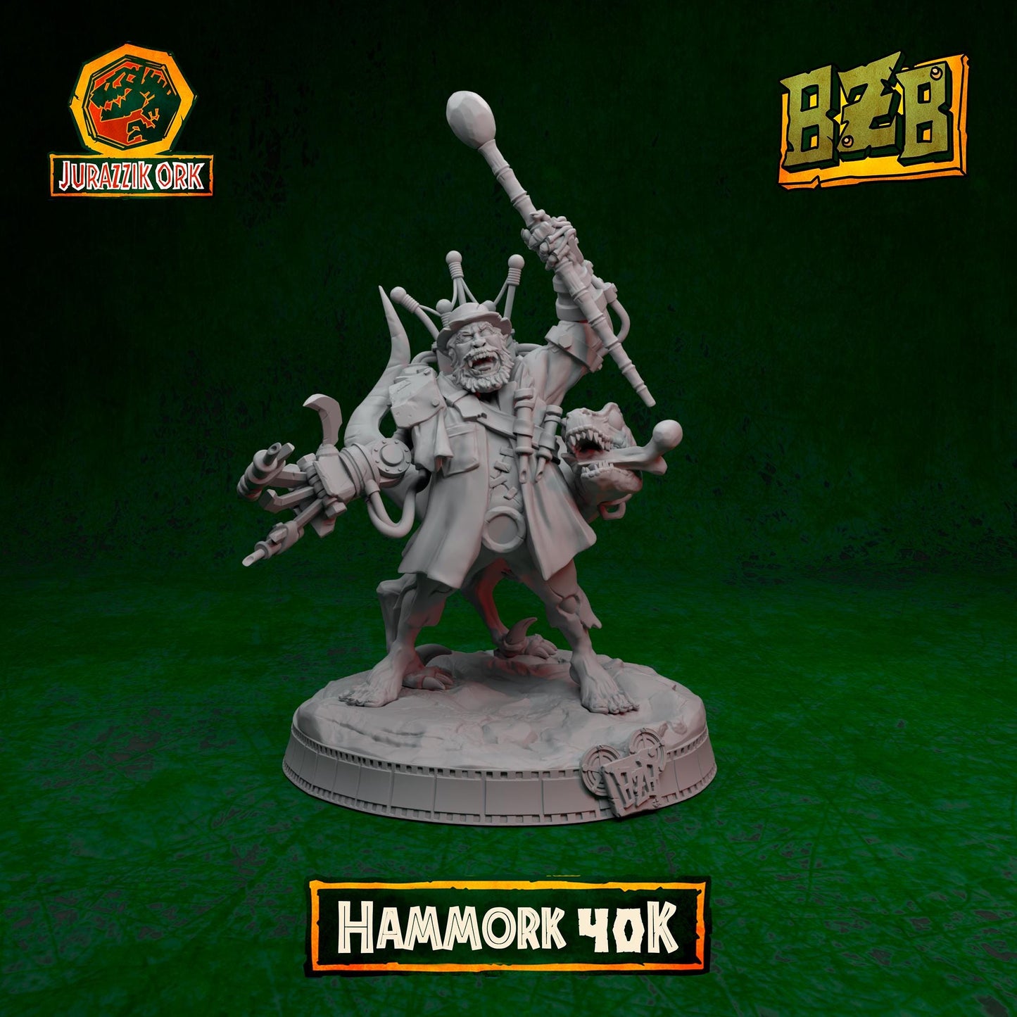 Hammork 40K, Jurazzik Ork, Movie-inspired Orkish Menace Sculpted by Big Zkreen Boyz, Grimdark Compatible, Scaled for Sci-Fi Wargames