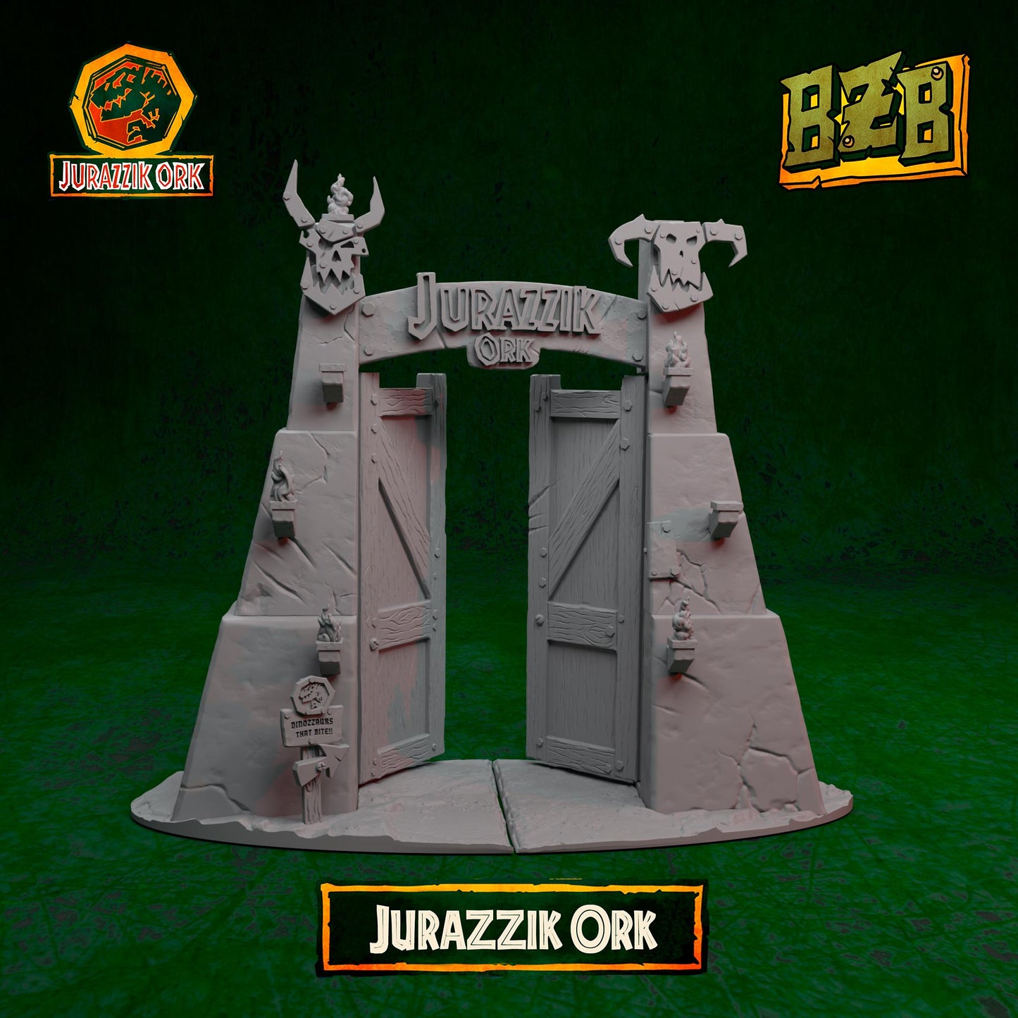 Jurazzik Ork Gates, Jurazzik Ork, Movie-inspired Orkish Menace Sculpted by Big Zkreen Boyz, Grimdark Compatible, Scaled for Sci-Fi Wargames