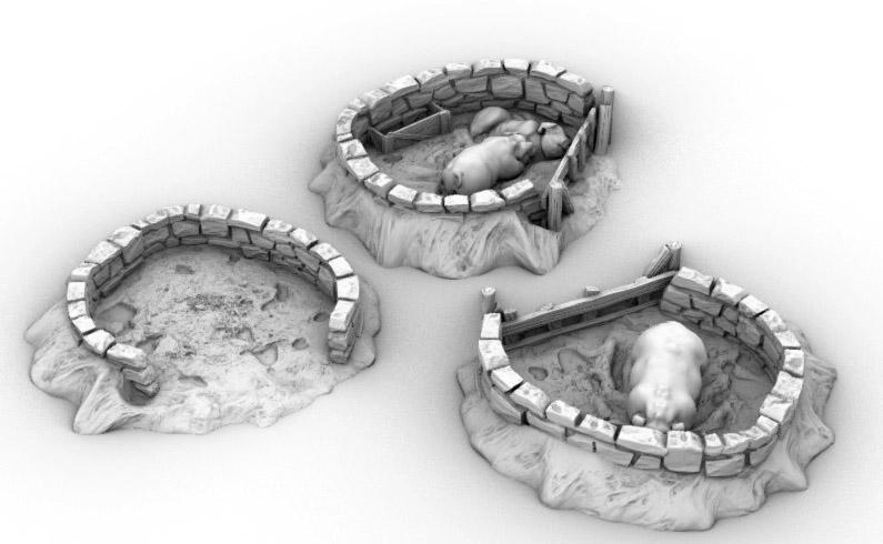 Pig Pens by GameScape3D - 3D Printed Tabletop Terrain, Perfect for Wargames, Board Games, RPGs